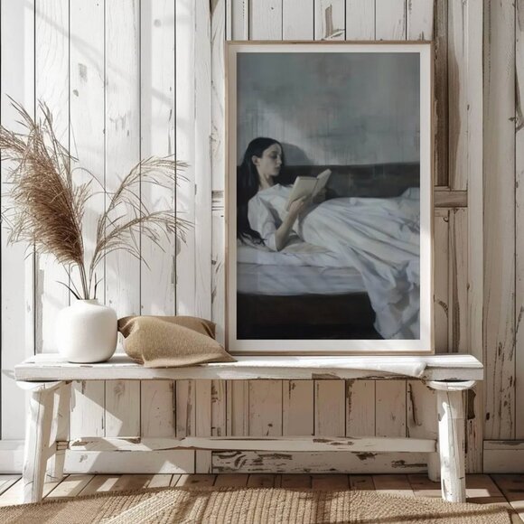 Original Dark Literary Art Print + Digital Copy,  Dreamy  Woman Reading - Picture 6 of 11